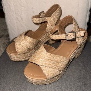 Women's Tan Woven Platform Sandals